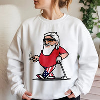 Humorous Christmas Golf Crewneck, Santa Golfer Sweatshirt, USA Flag Santa Playing Golf Pullover, Holiday Golfer Present, Christmas Golf Sweater