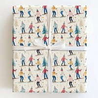 Watercolor Alpine Ski Gift Wrap, Winter Skiers Wrapping Paper, Snowy Winter Present Paper, Holiday Skiing Gift Wrap, Skier Christmas Present