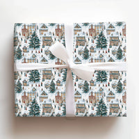 Nostalgic Winter Town Holiday Gift Wrap, Snowy Christmas Village Wrapping Paper, Classic Xmas Wrapping Paper Roll, Festive Holiday Gift Wrap