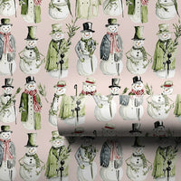 Dapper Winter Holiday Gift Wrap, Vintage Snowman Wrapping Paper, Watercolor Christmas Present Paper, Light Pink Holiday Wrapping Paper Roll