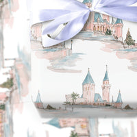 Watercolor Princess Castle Gift Wrap, Fairytale Castle Christmas Wrapping Paper, Magical Pink Castle Wrapping Paper, Holiday Gift Wrap