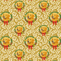 Dog Holiday Gift Wrap, Golden Retriever Christmas Wrapping Paper, Puppy Floral Wreath Wrapping Paper, Festive Pet Christmas Paper Roll