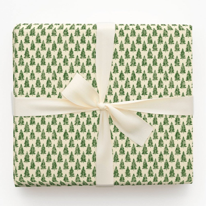 Woodland Forest Holiday Gift Wrap, Green Pine Tree Wrapping Paper, Minimalist Pine Tree Wrapping Paper, Rustic Christmas Paper Roll