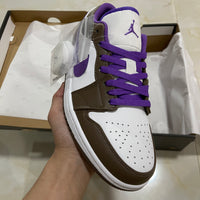 Low Top Sneakers, White Purple Brown Colorway, Lace Up Design, Casual Gift for Sneaker Fans