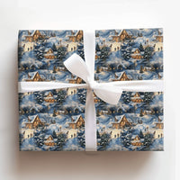 Winter Wonderland Gift Wrap, Snowy Village Christmas Wrapping Paper, Comfy Night Cabin Wrapping Paper, Scenic Holiday Gift Wrap Roll