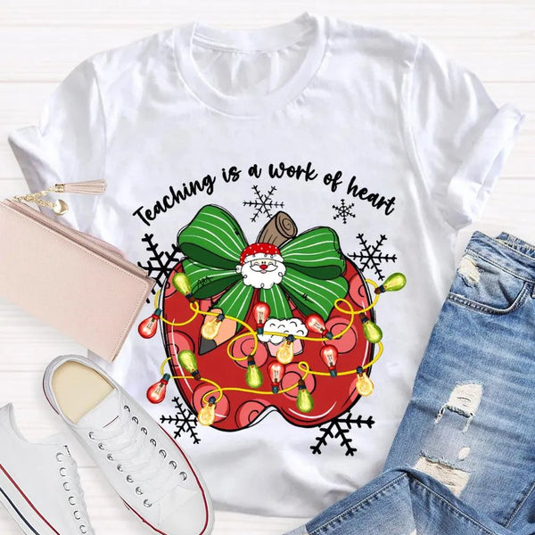 Bow Apple Christmas Shirt, Teacher Christmas Shirt, Holiday Lights Teacher Tee, Adorable School Holiday Shirt, Teacher Christ
