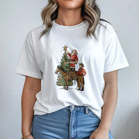 Country Rodeo Santa Riding Horse Tee, Western Christmas Cowboy Santa T-Shirt, Vintage Holiday Graphic Shirt, Cowgirl Christmas Present