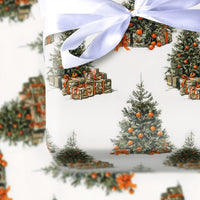 Retro Citrus Holiday Gift Wrap, Vintage Christmas Tree with Oranges Wrapping Paper, Winter Tree Wrapping Paper Roll, Classic Present Wrap