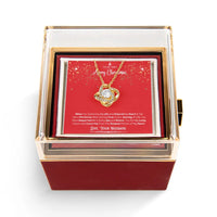 Rotating Rose Jewelry Box Set, Wife Christmas Love Knot Necklace, Gold Finish Wife Necklace, Romantic Holiday Keepsake Present for Her