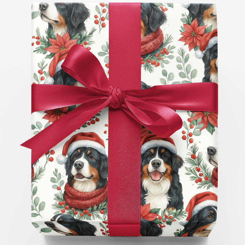 Festive Holiday Dog Gift Wrap, Bernese Mountain Dog Christmas Wrapping Paper, Berner Xmas Wrapping Paper, Dog Lover Winter Gift Wrap Roll