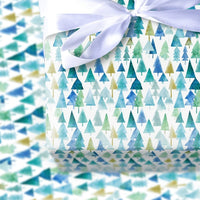Blue Green Christmas Gift Wrap, Watercolor Pine Forest Wrapping Paper, Winter Tree Pattern Wrapping Paper, Holiday Season Present Wrap