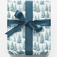 Watercolor Snowfall Gift Wrap, Winter Pine Tree Wrapping Paper, Christmas Pine Tree Gift Wrapping Paper, Holiday Season Present Paper