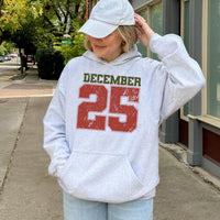 Retro Varsity Number Graphic Sweatshirt, December 25 Christmas Hoodie, Holiday Season Pullover, Comfy Winter Xmas Family Hooded Top