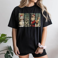 Retro Santa Snowman Reindeer Graphic Tee, Vintage Christmas T-Shirt, Nostalgic Holiday Party Shirt, Classic Family Xmas Vacation T-Shirt
