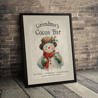 Vintage Snowman Hot Chocolate Station Poster, Grandma's Cocoa Bar Wall Art, Christmas Kitchen Art Print, Holiday Decor Digital Download