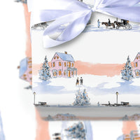 Watercolor Horse Carriage Gift Wrap, Victorian Winter Village Wrapping Paper, Vintage Holiday Wrapping Paper, Christmas Village Gift Wrap