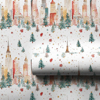 New York Holiday Gift Wrap, NYC Skyline Christmas Wrapping Paper, Watercolor Cityscape Wrapping Paper, Festive Winter Present Gift Wrap