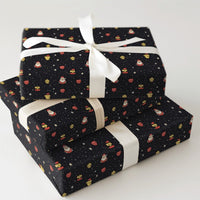 Adorable Cartoon Christmas Gift Wrap, Starry Night Santa Wrapping Paper, Holiday Bell Snowflake Wrapping Paper, Festive Winter Gift Wrap Roll