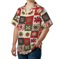 Festive Holiday Quilt Aloha Shirt, Christmas Snowflake Hawaiian Shirt, Winter Xmas Party Button Up, Tropical Christmas Shirt, Present for Men