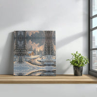 Snowy Forest Cottage Landscape Painting Canvas, Winter Cabin Canvas Wall Art, Comfy Christmas Wall Decor, Holiday Season Canvas Print