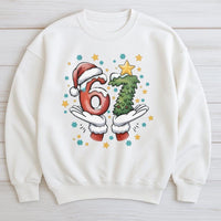 Humorous Santa Hands Number Sweatshirt, 6-7 Christmas Sweatshirt, Retro Holiday Graphic Crewneck, Matching Christmas Pullover Sweatshirt