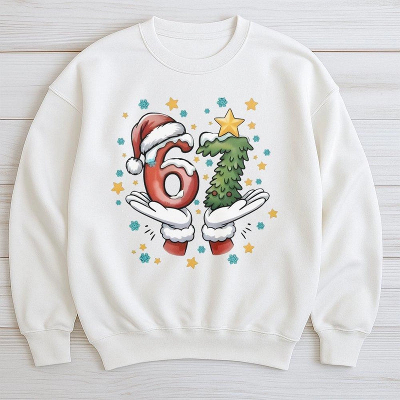 Humorous Santa Hands Number Sweatshirt, 6-7 Christmas Sweatshirt, Retro Holiday Graphic Crewneck, Matching Christmas Pullover Sweatshirt