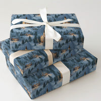 Snowy Mountain Gift Wrap, Winter Church Village Wrapping Paper, Comfy Winter Cabin Wrapping Paper, Serene Holiday Christmas Wrapping Paper