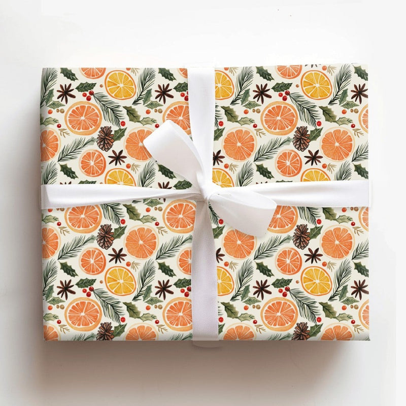 Pinecone Rustic Gift Wrap, Dried Orange Christmas Wrapping Paper, Botanical Winter Holiday Wrapping Paper, Comfy Season Gift Wrap Roll