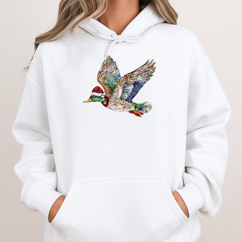 Santa Hat Duck Hoodie, Mallard Duck Christmas Hoodie, Humorous Xmas Duck Hunting Hooded Sweatshirt, Winter Birding Duck Lover Hoodie Present