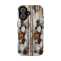 Vintage Rustic Christmas Snowman Phone Case, Snowman Phone Case for iPhone, Winter Poinsettia Wood iPhone Cover, Holiday Present for Her