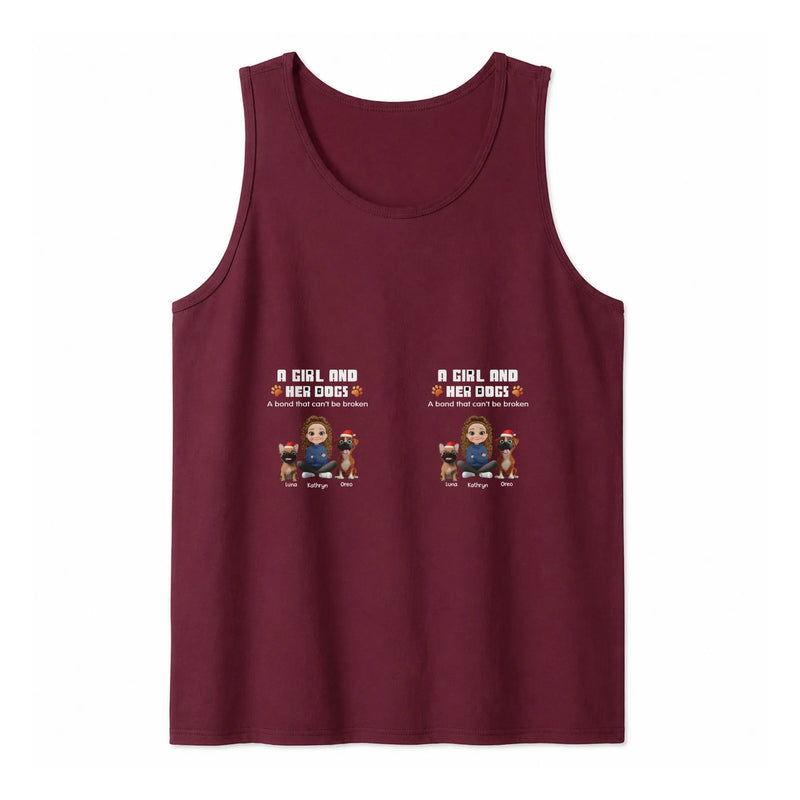 Holiday Dog Mom Sleeveless Shirt, A Girl and Her Dogs Christmas Tank Top, Adorable Pet Lover Xmas Tank Top, Winter Puppy Graphic Shirt