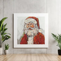 Painterly Christmas Canvas Art, Santa Claus Square Canvas, Vintage Santa Holiday Portrait Canvas Print, Festive Winter Wall Decor Present