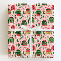 Festive Pattern Holiday Gift Wrap, Ugly Christmas Sweater Wrapping Paper, Retro Xmas Stocking Wrapping Paper, Holiday Decor
