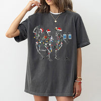 Dancing Skeleton Medical Holiday Tee, Christmas Nurse T-Shirt, Humorous Hospital RN Graphic Shirt, Festive Healthcare Worker Christmas T-Shirt