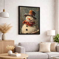 Rustic Winter Top Hat Snowman Decor, Snowman Oil Painting Canvas Wall Art, Holiday Christmas Wall Art, Festive Seasonal Canvas Present