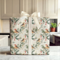 Pine Branch Bird Gift Wrap, Watercolor Winter Birds Wrapping Paper, Red Berry Christmas Wrapping Paper, Rustic Holiday Gift Wrapping Paper