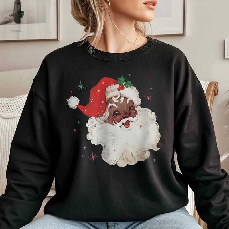 African American Santa Sweatshirt, Black Santa Christmas Sweatshirt, Retro Holiday Crewneck, Vintage Xmas Pullover, Comfy Holiday Sweatshirt