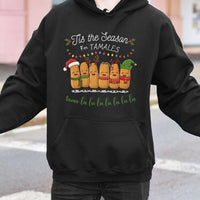 Humorous Mexican Food Christmas Hoodie, Tis the Season for Tamales Hoodie, Retro Foodie Holiday Hooded Sweatshirt, Tamale Lover Pullover Hoodie