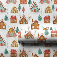 Watercolor Winter Town Gift Wrap, Gingerbread House Village Wrapping Paper, Festive Christmas Paper Roll, Adorable Holiday Wrapping Paper
