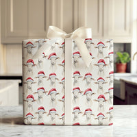 Santa Hat Farm Animal Gift Wrap, Watercolor Christmas Sheep Wrapping Paper, Adorable Holiday Lamb Wrapping Paper, Secret Santa Xmas Gift Wrap