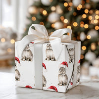 Adorable Watercolor Rabbit Gift Wrap, Santa Hat Bunny Christmas Wrapping Paper, Festive Animal Lover Wrapping Paper, Holiday Gift Wrap Roll