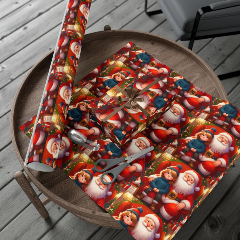 Nostalgic Santa Gift Wrap, Santa Claus and Child Wrapping Paper, Christmas Wrapping Paper, Vintage Holiday Gift Wrap, Festive Paper Roll
