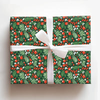 Holiday Berries Wrapping Paper, Botanical Christmas Wrapping Paper, Festive Ornament Wrapping Paper, Winter Pine Green Gift Wrap Roll