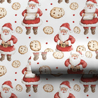Chocolate Chip Cookie Santa Wrapping Paper, Santa and Cookies Wrapping Paper, Christmas Holiday Wrapping Paper, Festive Gift Wrap Roll