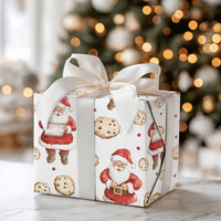 Chocolate Chip Cookie Santa Wrapping Paper, Santa and Cookies Wrapping Paper, Christmas Holiday Wrapping Paper, Festive Gift Wrap Roll