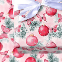 Red Ornament Gift Wrap, Pink Butterfly Christmas Wrapping Paper, Whimsical Winter Pine Present Wrap, Coquette Holiday Gift Wrapping Paper