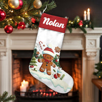 Custom Name Gingerbread Holiday Stocking, Personalized Gingerbread Christmas Stocking, Adorable Xmas Cookie Stocking, Kids Family Holiday Present