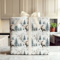 Winter Forest Holiday Gift Wrap, Watercolor Moose Christmas Wrapping Paper, Rustic Wildlife Wrapping Paper, Snowy Nature Gift Wrapping Paper