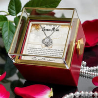 Stepmom Crystal Necklace, Bonus Mom Love Knot Necklace, CZ Knot Pendant, Rotating Rose Gift Box, Christmas Jewelry Present for Bonus Mom