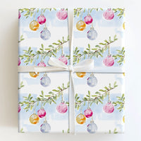 Hanging Bauble Holiday Gift Wrap, Watercolor Christmas Ornament Wrapping Paper, Winter Branch Present Paper, Festive Xmas Wrapping Paper Roll